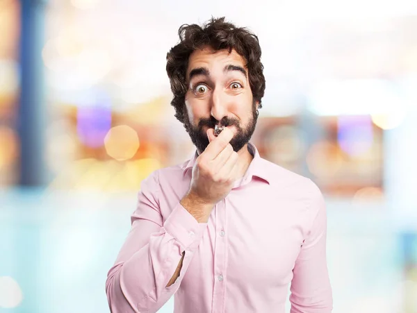 Crazy young man with whistle — Stock Photo, Image