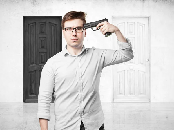 Worried young man suiciding — Stock Photo, Image