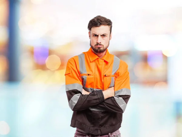 Angry worker man in disagree pose — Stock Photo, Image