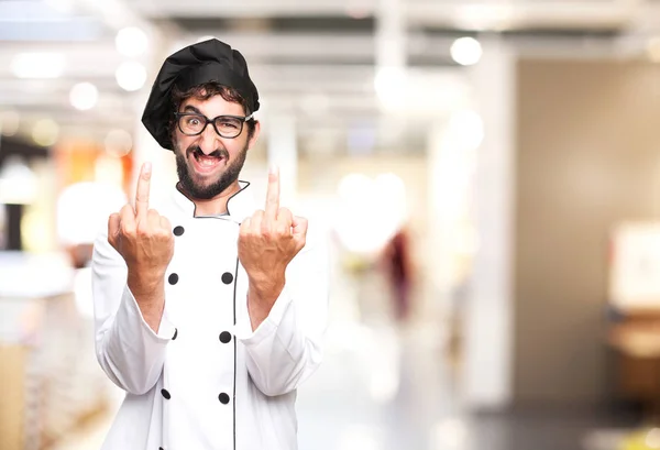 Cocinero enojado con signo de desacuerdo — Foto de Stock