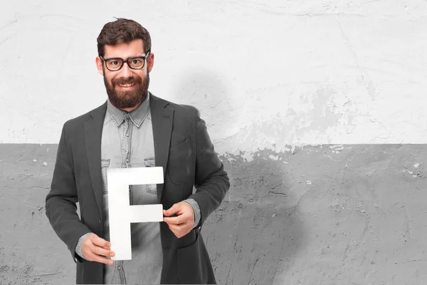 Happy man with letter F — Stok fotoğraf