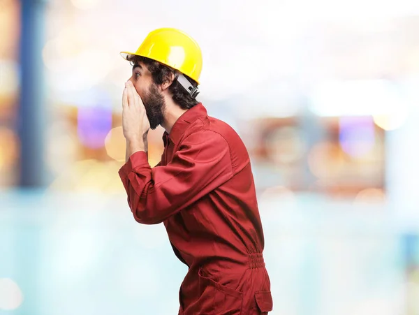 Trabalhador bravo homem gritando — Fotografia de Stock