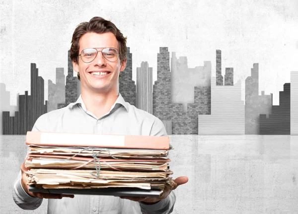 Joven feliz con archivos —  Fotos de Stock