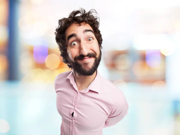 Jovem louco com expressão feliz — Fotografia de Stock