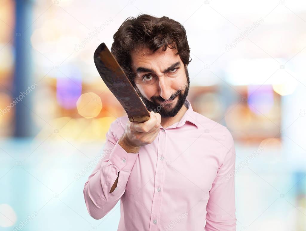 angry young man with knife