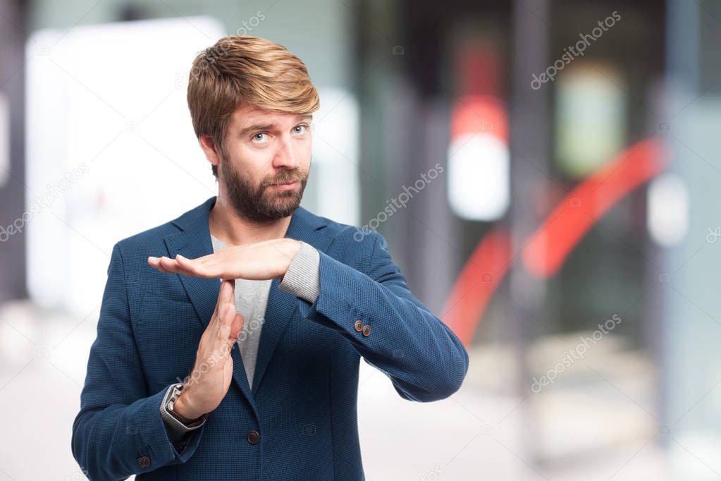 happy businessman with time out sign