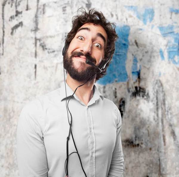 Crazy young man with telephone — Stock Photo, Image