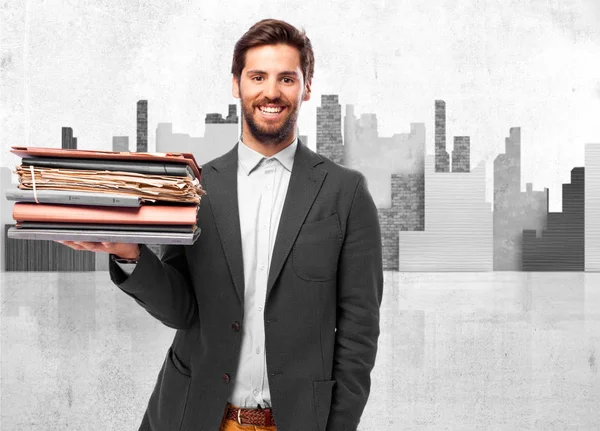 Happy businessman with files — Stock Photo, Image