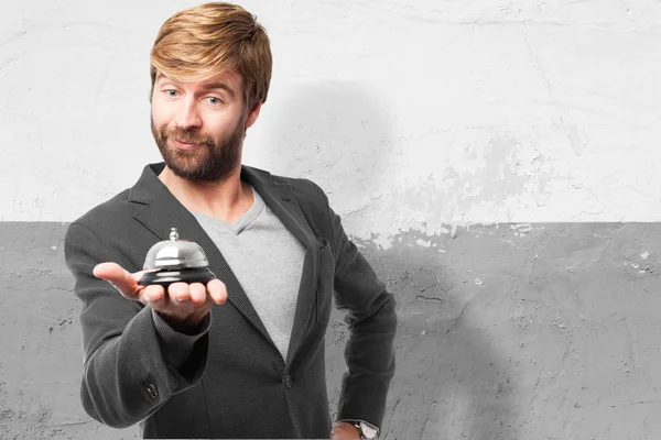 Hombre de negocios feliz con timbre — Foto de Stock