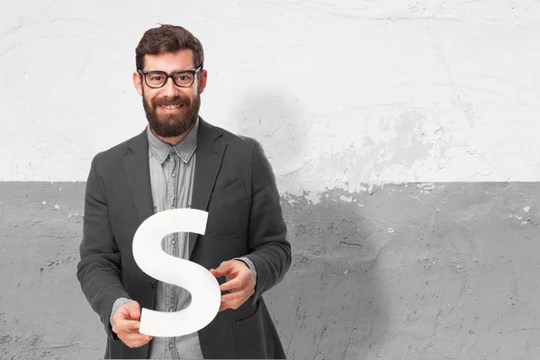 Happy man with letter S — Stock Photo, Image