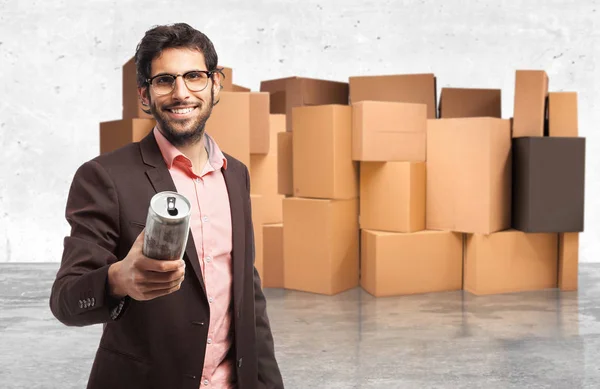 Happy businessman with beer — Stock Photo, Image