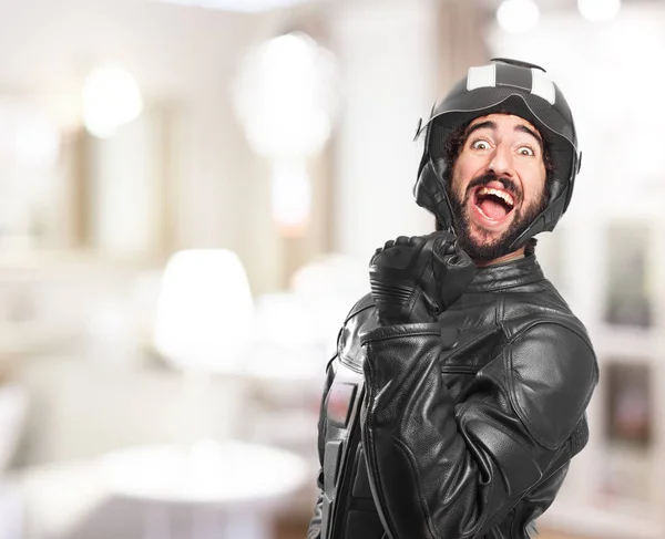Mutlu motorcu kutluyor — Stok fotoğraf
