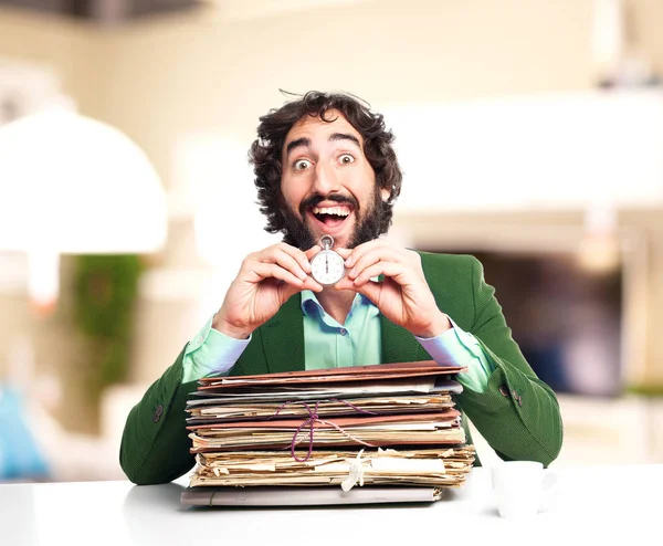 Businessman with files and stopwatch — Stock Photo, Image