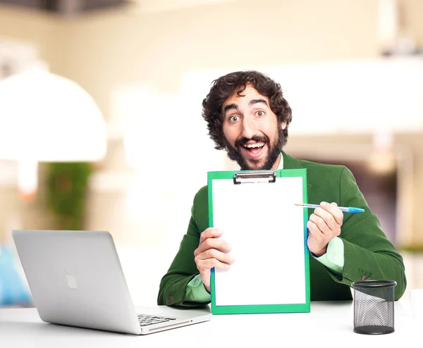 Homme d'affaires heureux avec ordinateur portable et ordinateur portable — Photo