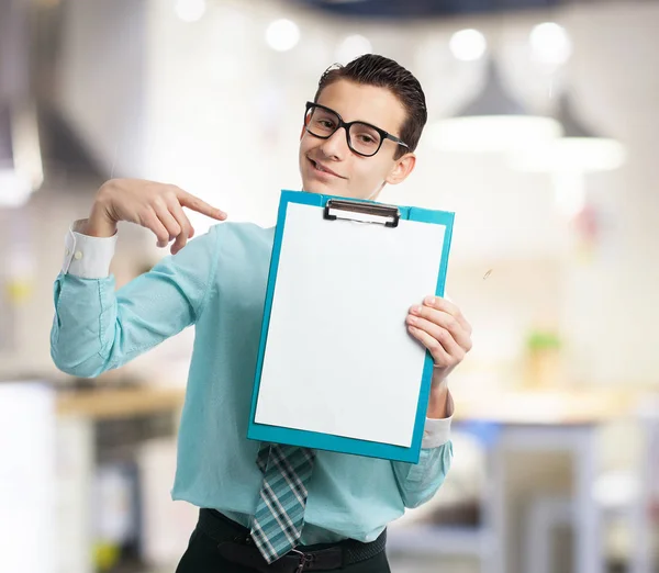 Happy businessman with inventory — Stock Photo, Image