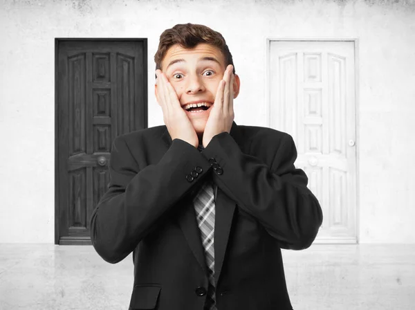 Happy businessman in surprised pose — Stock Photo, Image