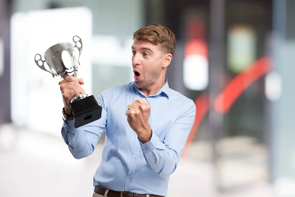 Happy businessman with sport cup — Stock Photo, Image