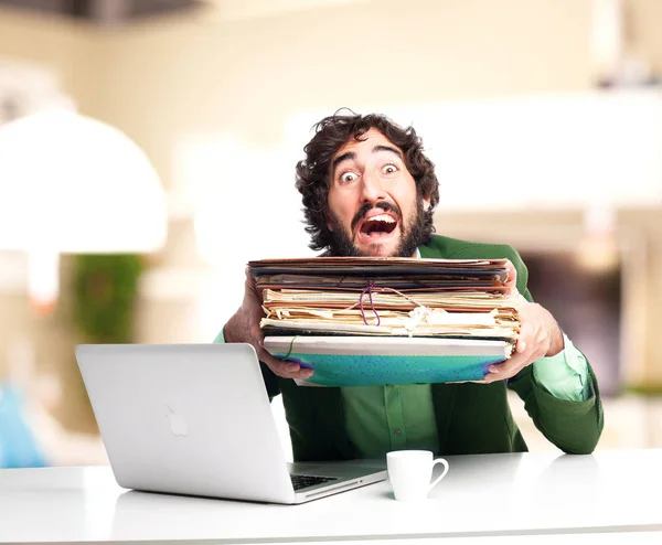 Stressed businessman with files — Stock Photo, Image