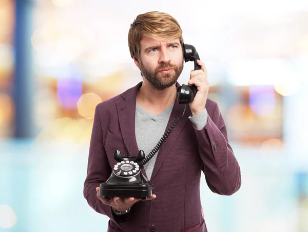 Happy businessman with telephone — Stock Photo, Image