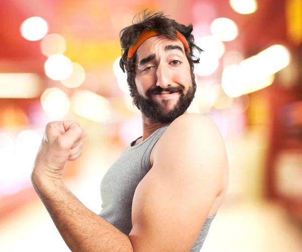 Tired sport man in strong pose — Stock Photo, Image