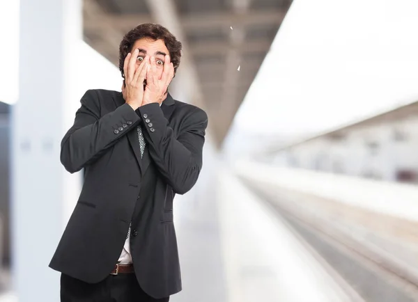 Preocupado hombre de negocios cubriendo la cara — Foto de Stock