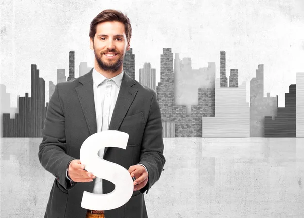 Happy businessman with letter S — Stockfoto