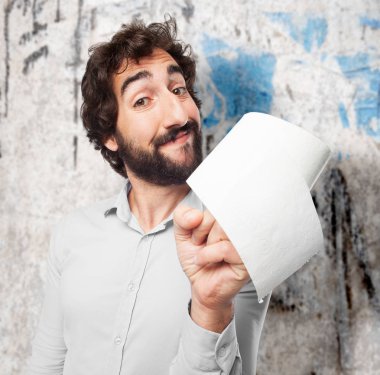 genç adamla mutlu: kağıt rulo