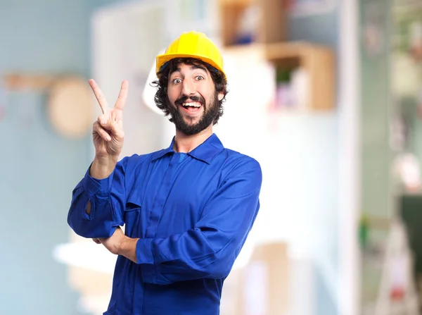 Werknemer man nummer twee teken tonen — Stockfoto