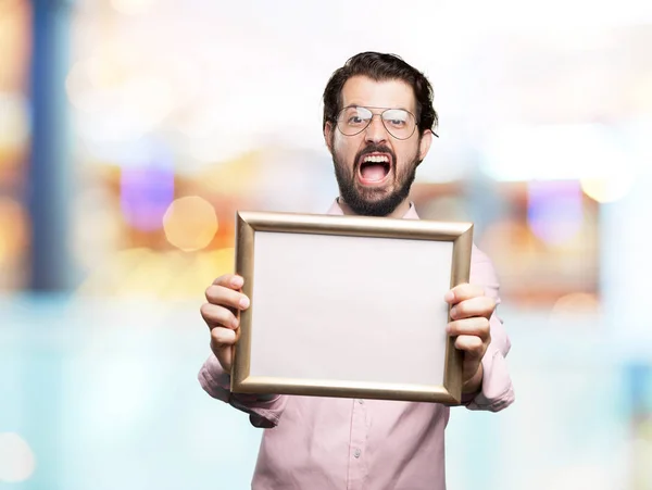 Happy young man with retro frame — Stock Photo, Image