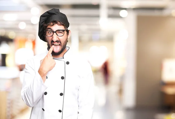 Cocinero enojado con signo de vómito — Foto de Stock