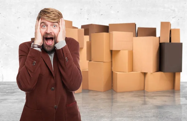 Happy businessman in surprised pose — Stock Photo, Image