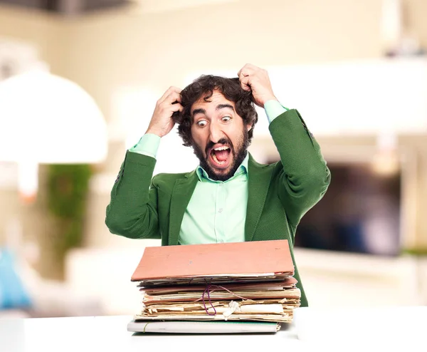 Stressed businessman with files — Stock Photo, Image