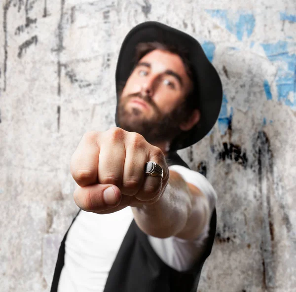 Proud rock star with fist — Stock Photo, Image