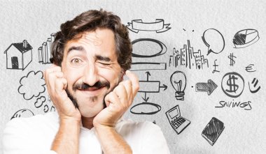 Genç serin adam kapsayan gözler