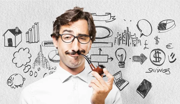 bir boru ile genç serin adam