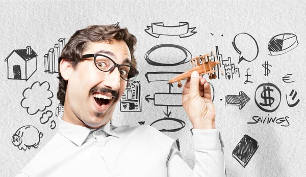 ahşap bir uçakla genç serin adam