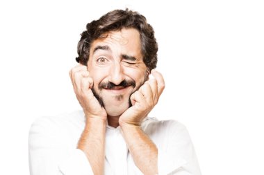 Genç serin adam kapsayan gözler