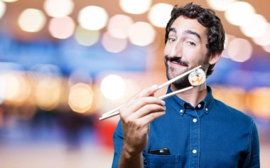 man yemek suşi gurur poz