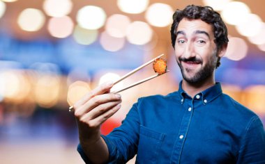 man yemek suşi tüm doğru poz