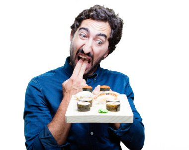 man yemek suşi kusmuk işareti ile