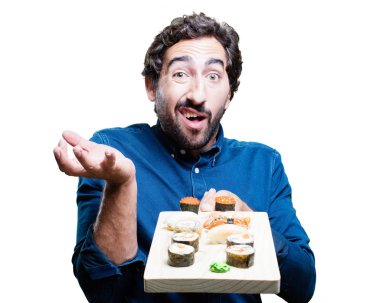 Genç adam yemek suşi