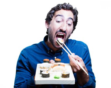 Genç adam yemek suşi