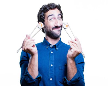 Genç adam yemek suşi