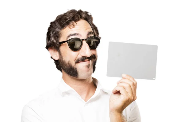Young cool man with a placard — Stock Photo, Image