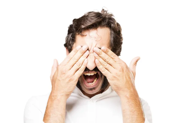 Young cool man covering eyes — Stock Photo, Image