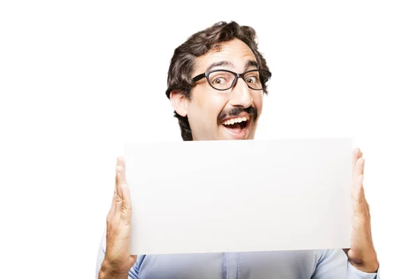 Young cool man with a placard — Stock Photo, Image