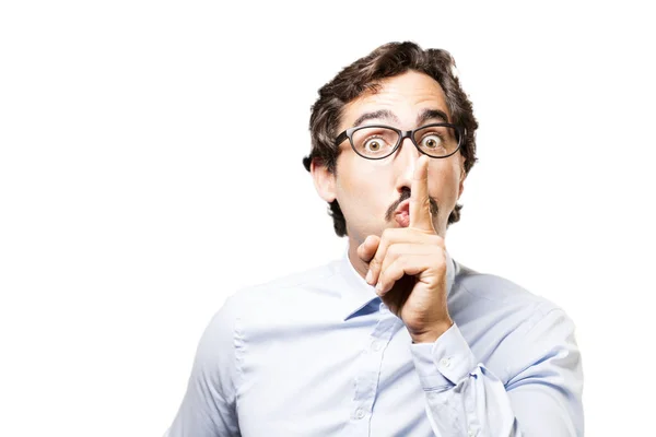 Young cool man with silence gesture — Stock Photo, Image