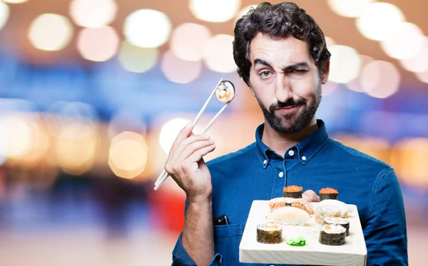 man yemek suşi gurur poz