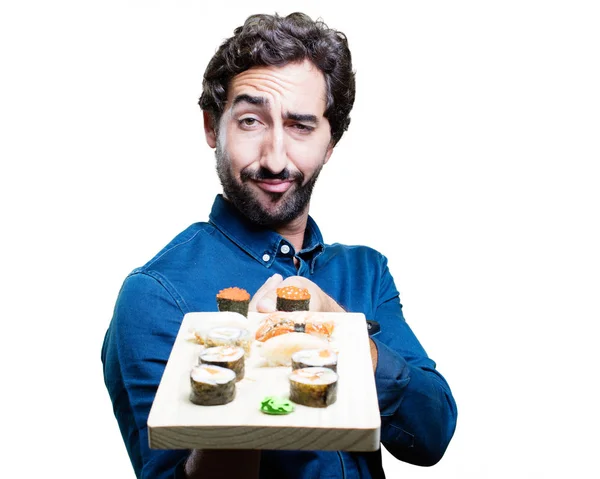 自慢のポーズで男を食べる寿司 — ストック写真