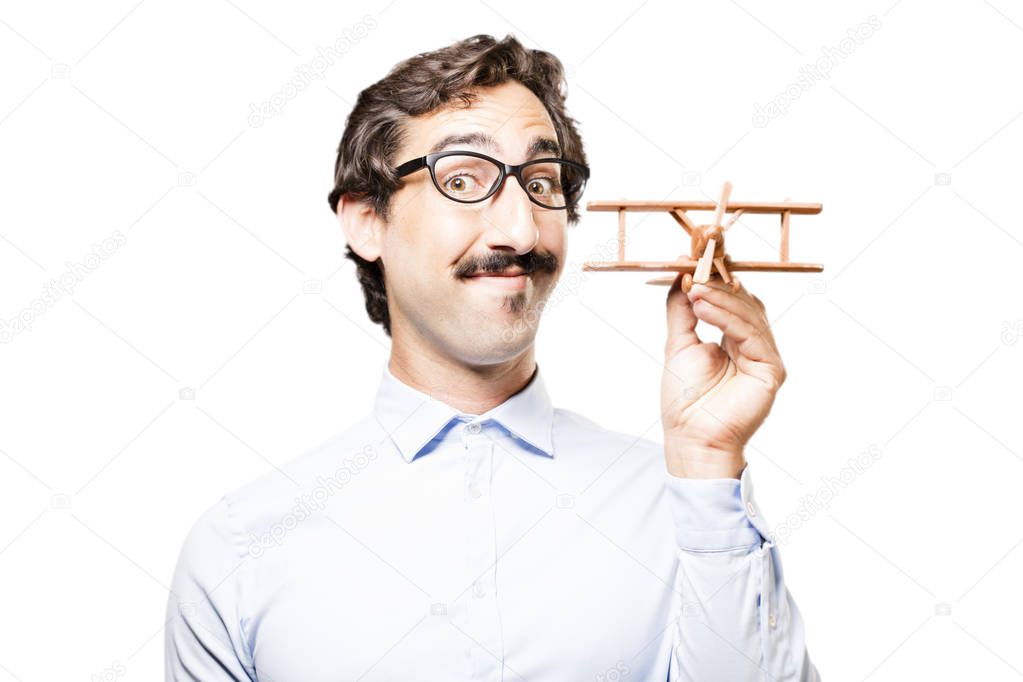 young cool man with a wooden plane